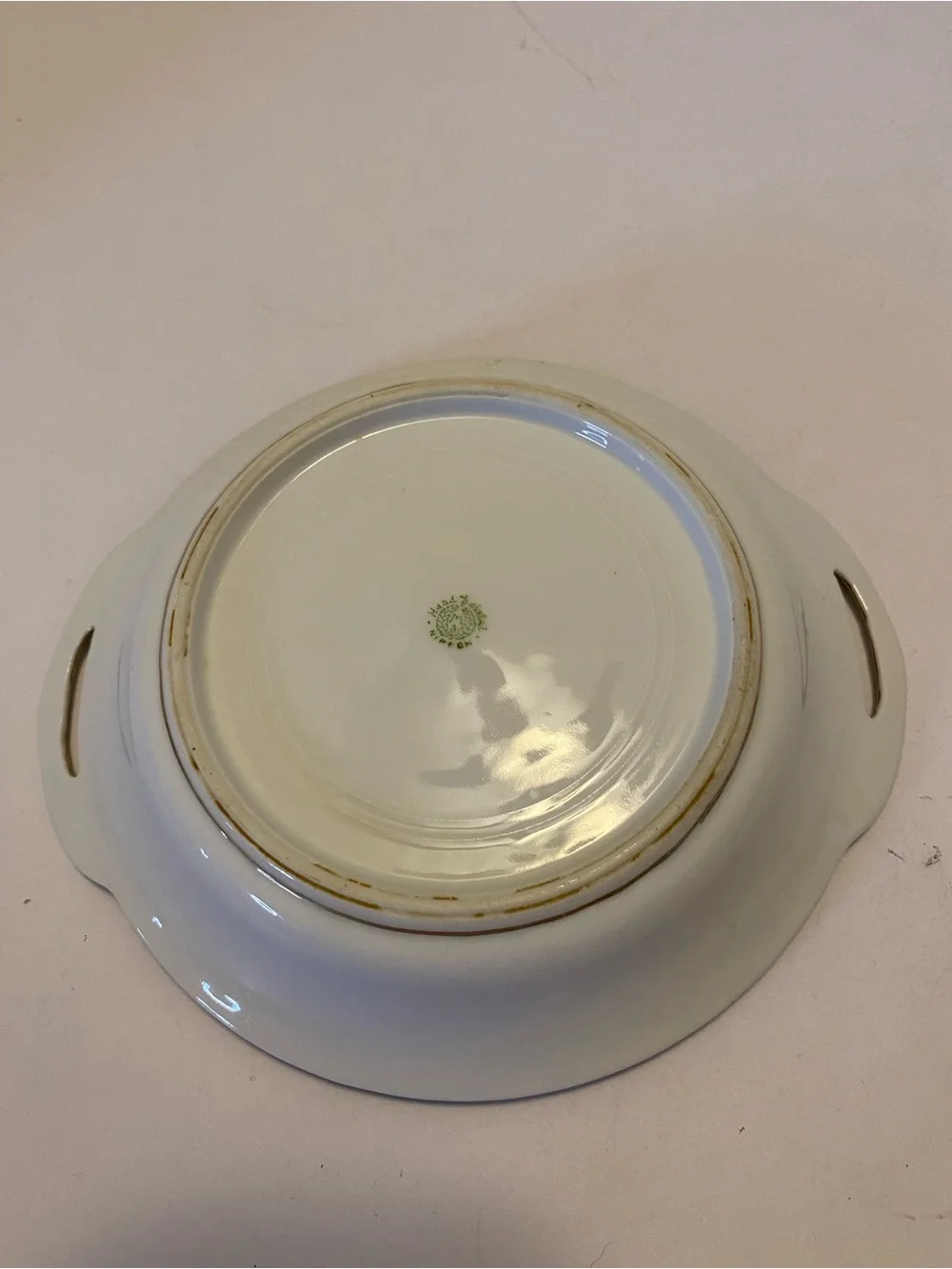 Nippon Porcelain Two Handle Salt/Teabag Dish-Hand Painted/Raised Gold Trim